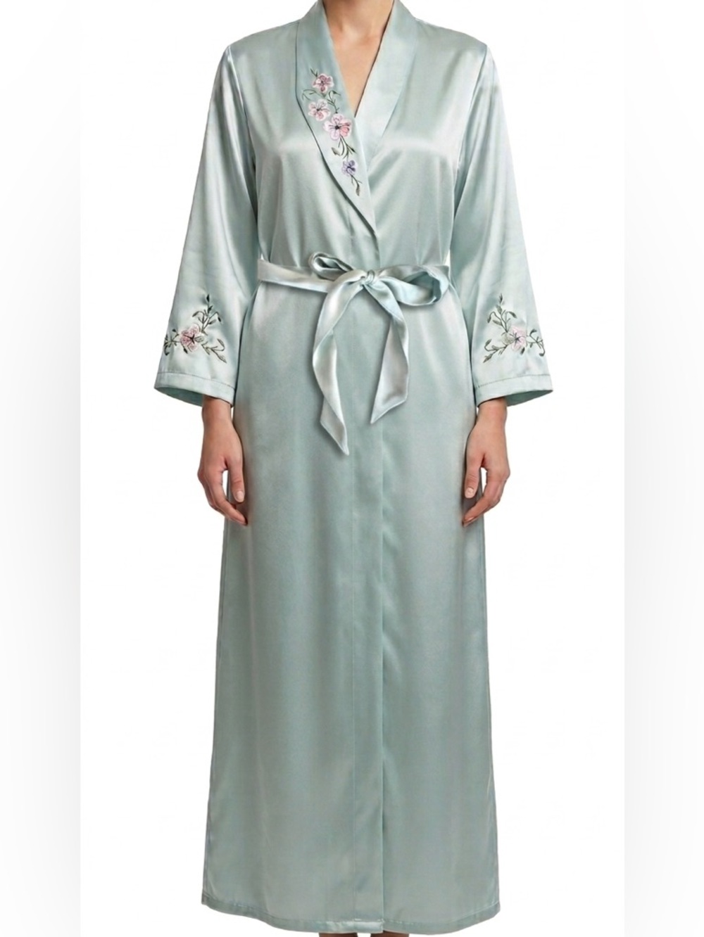 VTG Jones New York Romantic Embroidered Flowers Long Robe with Pockets S/M
